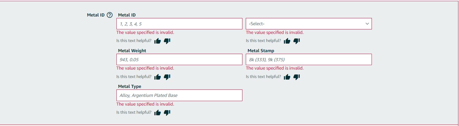 add a product metal id section seems to always be invalid